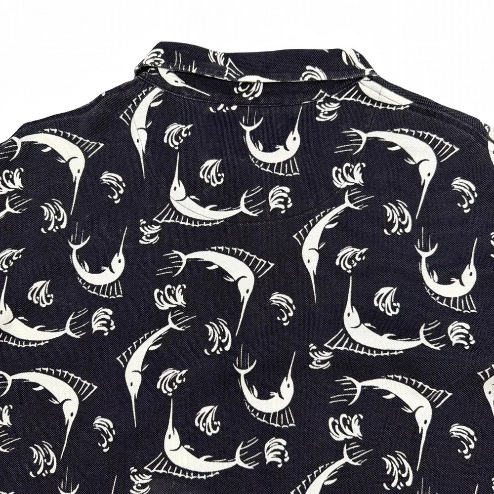 Polo Sport Ralph Lauren Mens 2XL Cotton Swordfish Marlin Print Polo Shirt Navy‎